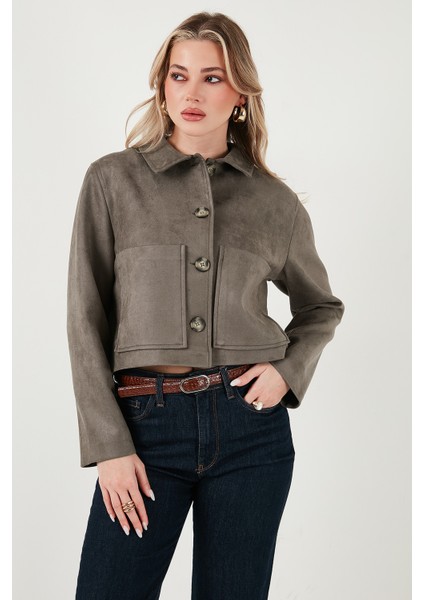 Regular Fit Klasik Yaka Süet Dokulu Cep Detaylı Ceket Bayan Ceket 6524992 fırsatları