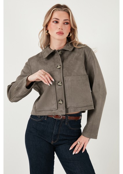 Regular Fit Klasik Yaka Süet Dokulu Cep Detaylı Ceket Bayan Ceket 6524992 indirimleri
