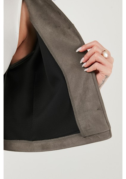 Regular Fit Klasik Yaka Süet Dokulu Cep Detaylı Ceket Bayan Ceket 6524992