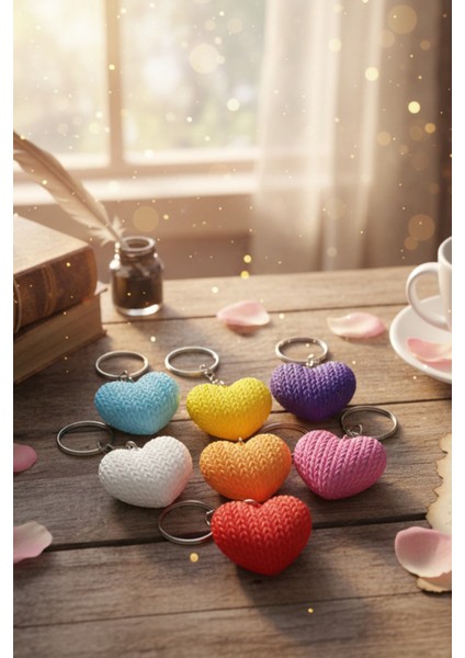Örgü Desenli Kalp Tasarım Anahtarlık Sevgiliye Hediye | Kaliteli 3D Baskı | Çanta Aksesuarı Charm