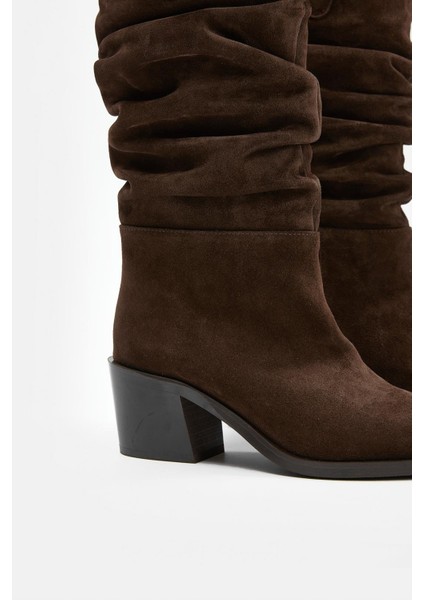 Loven Acı Kahve Süet Hakiki Deri Topuklu Çizme