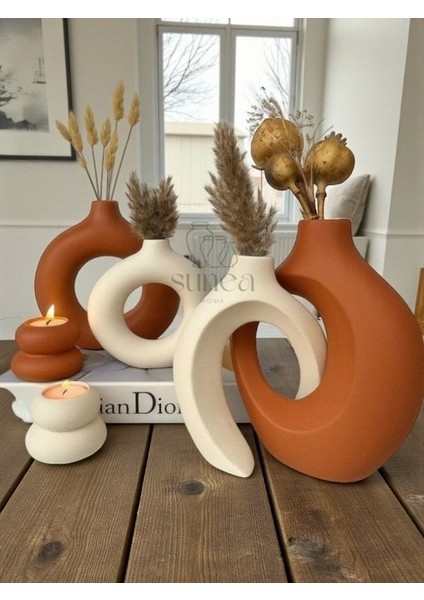 Dekoratif Sevgili Sarmaşık Vazo Set, Halka Vazo Tealight Mumluklu Set, Dekoratif Obje & Biblo Set