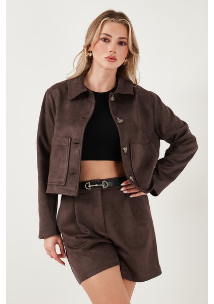 Regular Fit Klasik Yaka Süet Dokulu Cep Detaylı Ceket Bayan Ceket 6524992