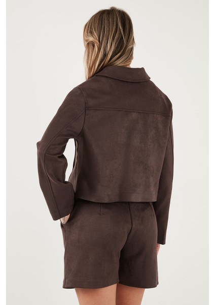 Regular Fit Klasik Yaka Süet Dokulu Cep Detaylı Ceket Bayan Ceket 6524992 modelleri