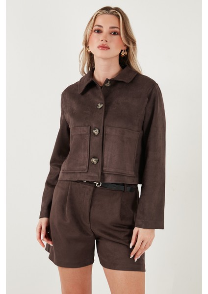 Regular Fit Klasik Yaka Süet Dokulu Cep Detaylı Ceket Bayan Ceket 6524992 indirimleri