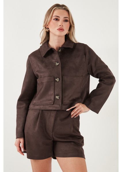 Regular Fit Klasik Yaka Süet Dokulu Cep Detaylı Ceket Bayan Ceket 6524992