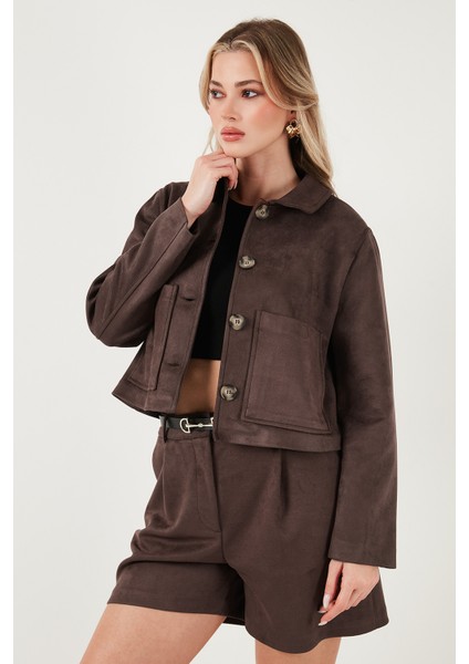 Regular Fit Klasik Yaka Süet Dokulu Cep Detaylı Ceket Bayan Ceket 6524992