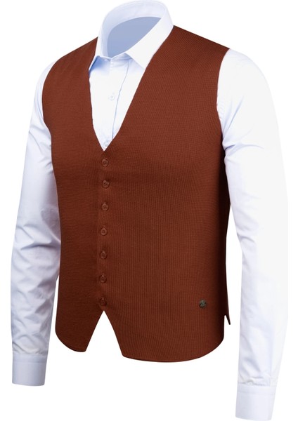 Erkek Düğmeli Spor / Regular Triko Örme Kolsuz Yelek - 4241LS