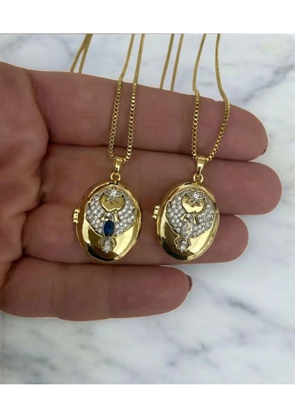 Ankakuşu Alya Kolyesi Gold Renkli Çelik Kapaklı Kolye