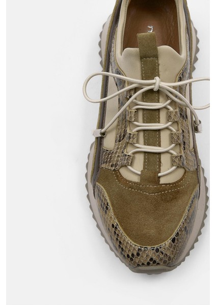 Sidney Bej Hakiki Deri Yılan Desenli Kadın Sneaker modelleri