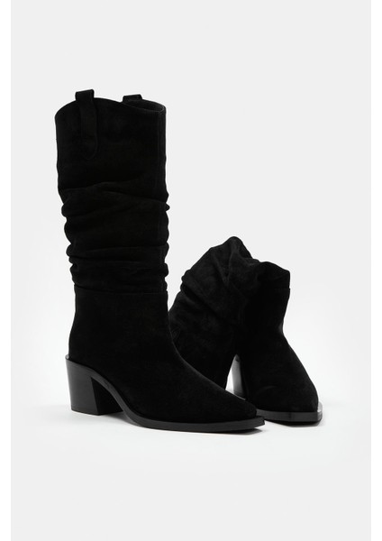 Loven Siyah Süet Hakiki Deri Topuklu Çizme indirimleri