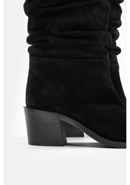 Loven Siyah Süet Hakiki Deri Topuklu Çizme