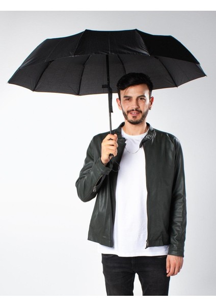 Şık Siyah 10 Telli Otomatik Erkek Şemsiye, Rüzgar Korumalı ve Dayanıklı Model modelleri