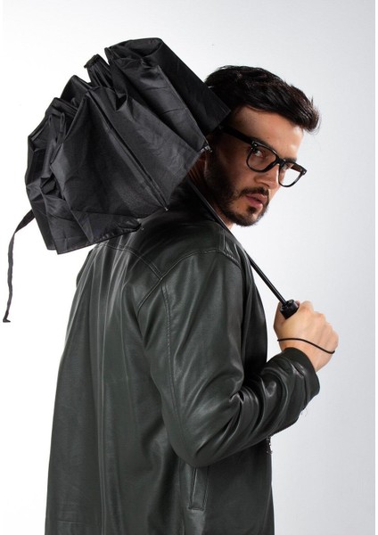 Şık Siyah 10 Telli Otomatik Erkek Şemsiye, Rüzgar Korumalı ve Dayanıklı Model fırsatları