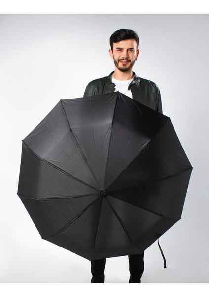 Şık Siyah 10 Telli Otomatik Erkek Şemsiye, Rüzgar Korumalı ve Dayanıklı Model indirimleri