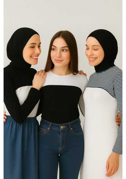 3’lü Ekonomik Set Sıfır Yuvarlak Yaka Boyunluklu Kolluk Body Esnek Likralı