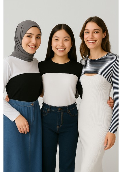 3’lü Ekonomik Set Sıfır Yuvarlak Yaka Boyunluklu Kolluk Body Esnek Likralı modelleri