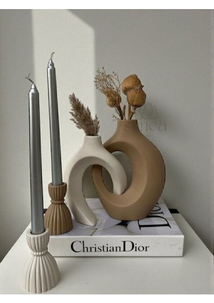 Dekoratif Sarmaşık Sevgili Vazo Seti, Şamdan Mumluklu Set