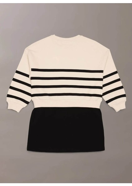 Çizgili Ekru Kız Çocuk Kısa Elbise IG0IG029630K4 fiyatları