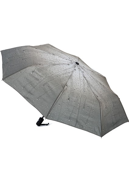 Yağmur Desenli 8 Fiber Telli Otomatik Şemsiye Haki Renkli, Şık ve Hafif Tasarım