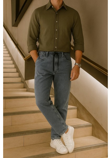 Erkek Beli Lastikli Jogger Bol Paça Gri Baggy Pantolon modelleri