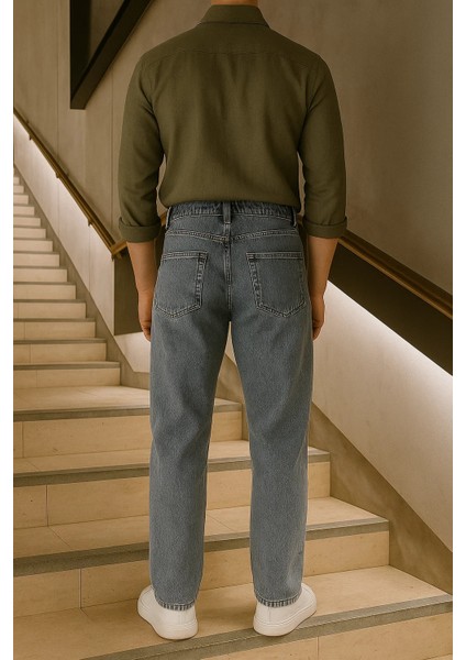 Erkek Beli Lastikli Jogger Bol Paça Gri Baggy Pantolon