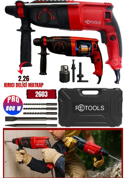 Bordo 800W 2.26 Kırıcı Delici Matkap