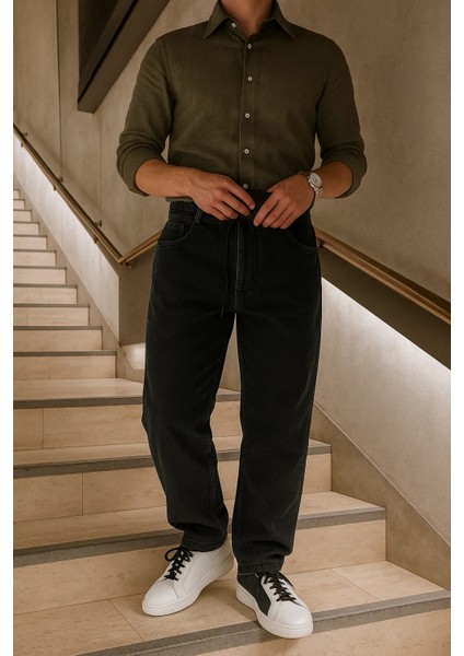 Erkek Beli Lastikli Jogger Bol Paça Siyah Baggy Pantolon fırsatları