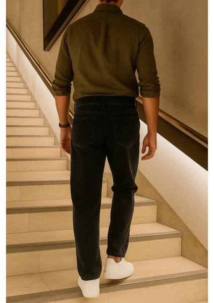 Erkek Beli Lastikli Jogger Bol Paça Siyah Baggy Pantolon