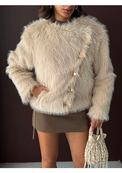 tavşan tüyü dügmeli kaban kürk