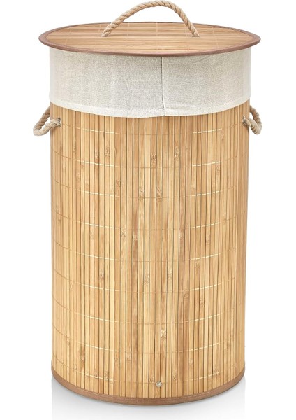 El Yapımı Hasır Katlanır Çamaşır Sepeti Yuvarlak 55 Litre (35CM*35CM*61CM), Malzemeden Üretilmiş Çamaşırlık ( )