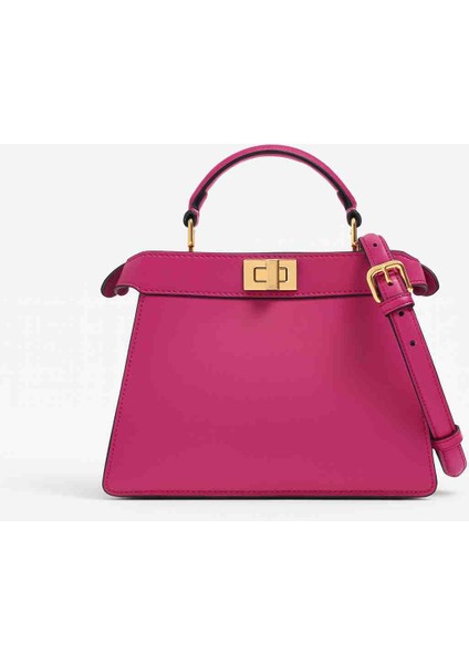 Premium Pembe Mini Top Handle Kadın Omuz ve El Çantası– Altın Tokalı Şık Tasarım