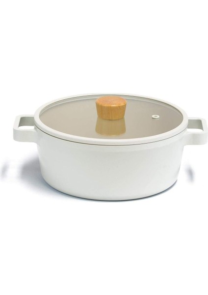 Fika Cam Kapaklı Döküm Tencere 24CM, Bej D-NEOF224