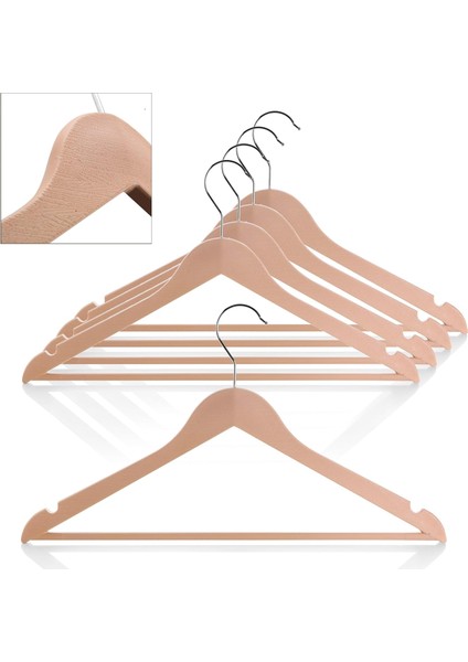Ahşap Görünümlü Plastik Askısı (5 Adet) - Kaymaz Omuzlu, Şık ve Dayanıklı Giysi Askıları - Askılık, Dolap ve Için ( )