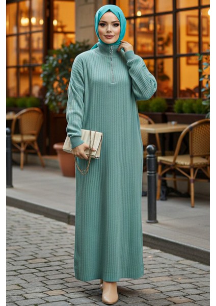 Mint Tesettür Triko Elbise 34310MINT