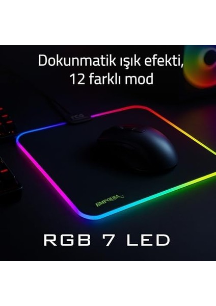 IMP-024T Empousa Rgb 7 LED Medıum Mousepad (320X270X3MM),12 Farklı Değişebilen Dokunmatik Işık Efekti,hızlı Kayan Yüzey, Kaymaz Kauçuk Taban modelleri
