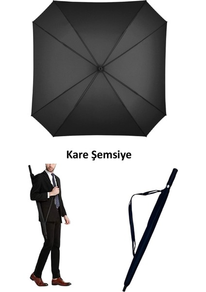 Dayanıklı Kare Şemsiye, Rüzgar Geçirmez, Siyah, Hafif ve Şık Tasarım