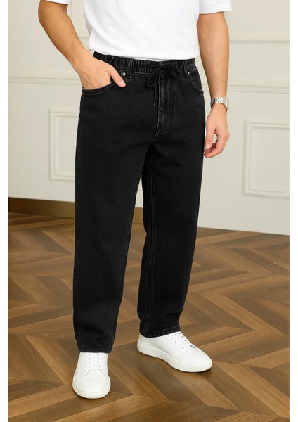 Erkek Trend Günlük Bol Paça Baggy Siyah Pantolon