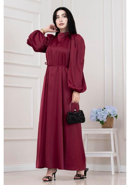 Beli Bağcıklı Balon Kol Abiye-Bordo fiyatları