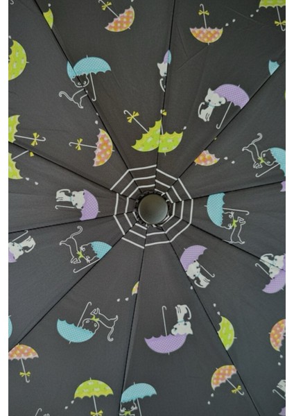 10 Telli Dayanıklı Fiber Tel Otomatik Şemsiye Kedi Şemsiye Siyah modelleri