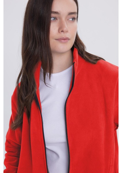 Kadın Kırmızı Anti-Pilling Tüylenme Yapmayan Standart Fit Tam Fermuarlı Soğuk Geçirmez Polar Hırka fiyatları