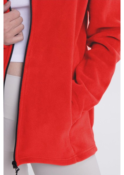 Kadın Kırmızı Anti-Pilling Tüylenme Yapmayan Standart Fit Tam Fermuarlı Soğuk Geçirmez Polar Hırka modelleri