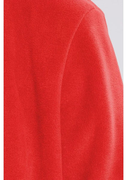 Kadın Kırmızı Anti-Pilling Tüylenme Yapmayan Standart Fit Tam Fermuarlı Soğuk Geçirmez Polar Hırka