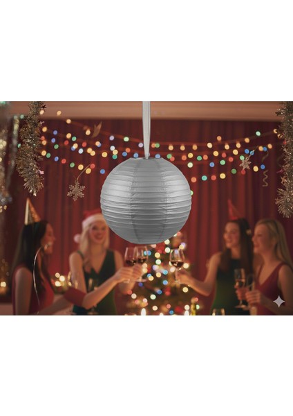 35 cm – Metalik Gümüş Büyük Japon Feneri Çin Feneri Parti Dekorasyonu