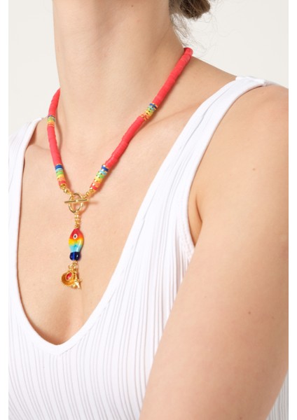 db Dilek Baş Tasarım Balık Uçlu Renkli Fimo Boncuklu Kolye