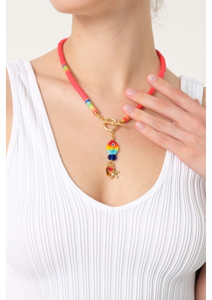 db Dilek Baş Tasarım Balık Uçlu Renkli Fimo Boncuklu Kolye fiyatları