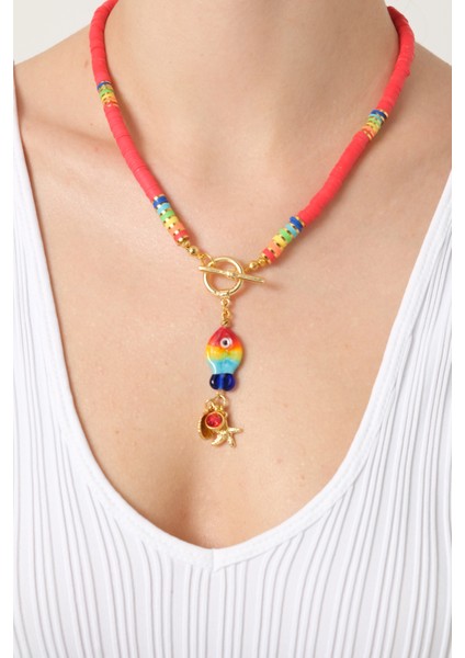 db Dilek Baş Tasarım Balık Uçlu Renkli Fimo Boncuklu Kolye indirimleri