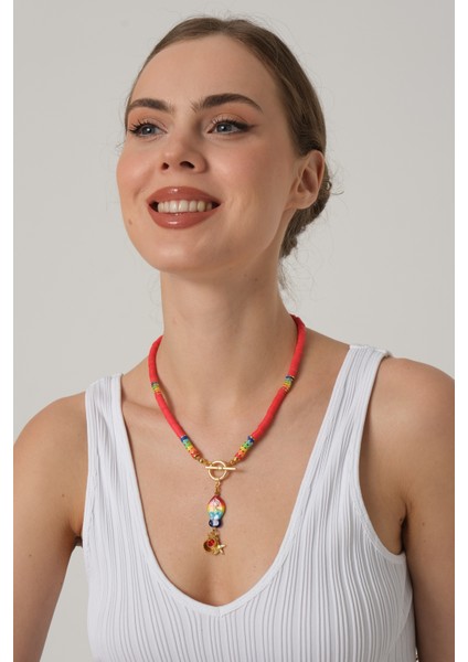 db Dilek Baş Tasarım Balık Uçlu Renkli Fimo Boncuklu Kolye