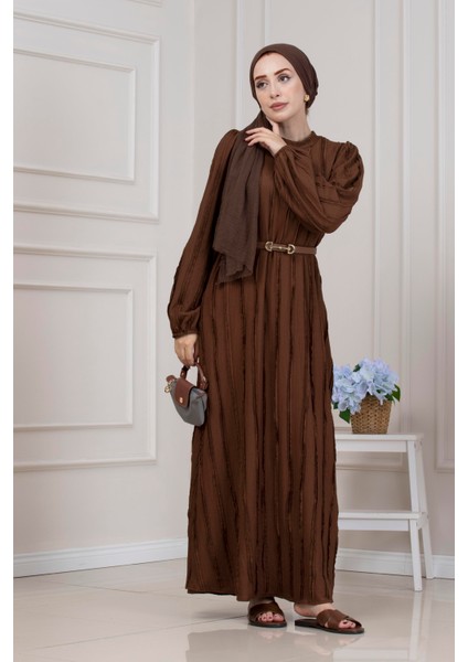 Fırfır Detaylı Rüya Elbise-Kahverengi modelleri