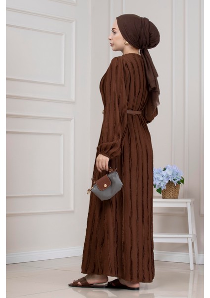 Fırfır Detaylı Rüya Elbise-Kahverengi indirimleri